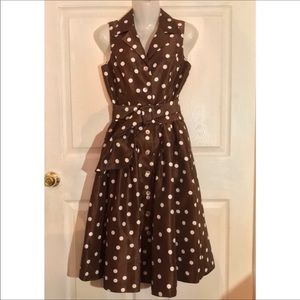 Brown and White Polka Dot Button Up Dress